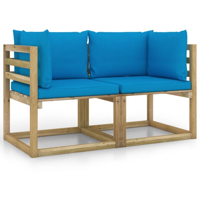 

vidaXL Sofás de esquina jardín y cojines 2 uds pino impregnado verde - Azul
