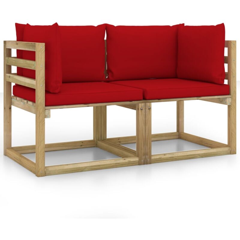 

vidaXL Sofás de esquina jardín y cojines 2 uds pino impregnado verde - Rojo