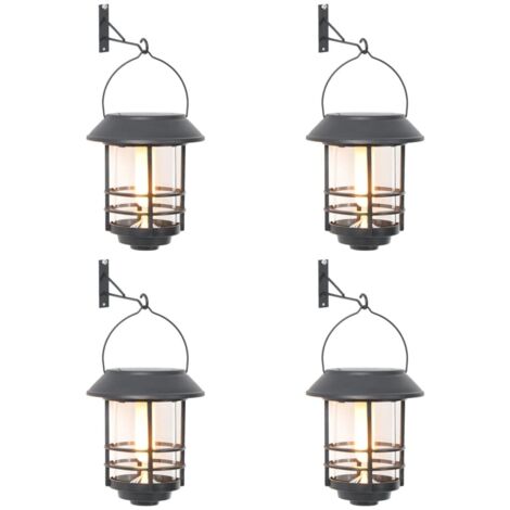 vidaXL Solar Outdoor Wall Lanterns 4 pcs Warm White Flickering Flame