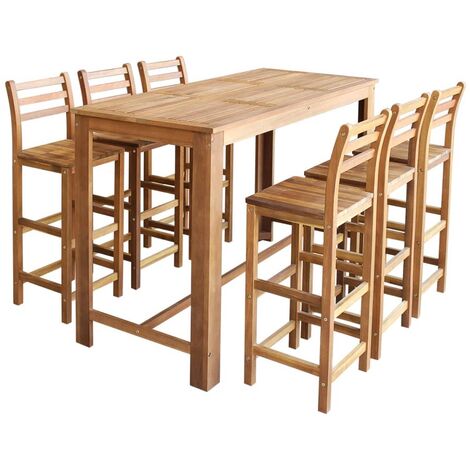 vidaXL Solid Acacia Wood Bar Table and Chair Set Home Kitchen Dining Room Furniture Bar Stools Counter Stools Rustic Design 3/5/7 Pieces