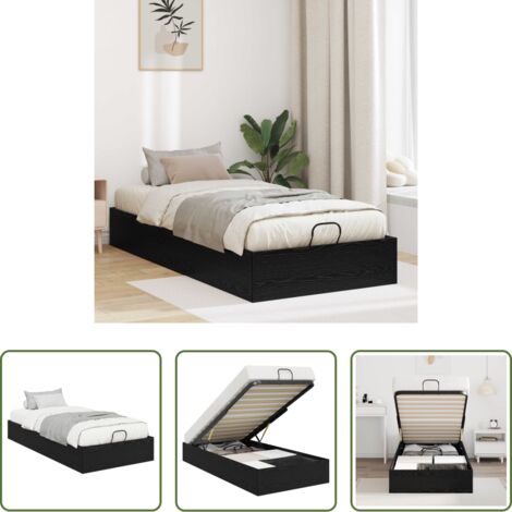 vidaXL Sollevamento a gas -  Letto ottomano con archiviazione Rovere Nero 203 x 90 x 25 cm
