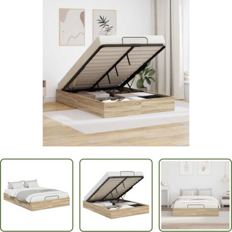 vidaXL Sollevamento a gas - Letto ottomano Rovere Sonoma 203 x 140 x 25 cm