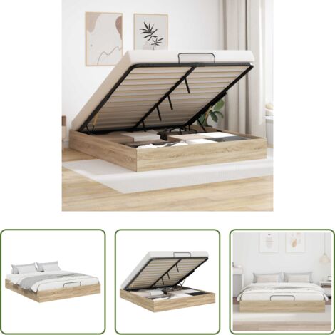 vidaXL Sollevamento a gas - Letto ottomano Rovere Sonoma 203 x 180 x 25 cm