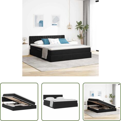 vidaXL Sollevamento idraulico -  Letto con Contenitore con materasso Nero 180 x 200 cm Velluto