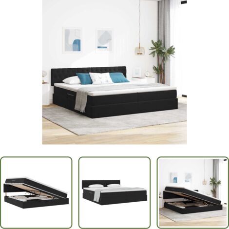 vidaXL Sollevamento idraulico -  Letto con Contenitore con materasso Nero 200 x 200 cm Velluto