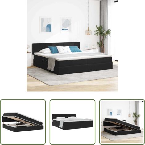 vidaXL Sollevamento idraulico -  Letto con Contenitore con materasso Nero 200 x 200 cm Velluto