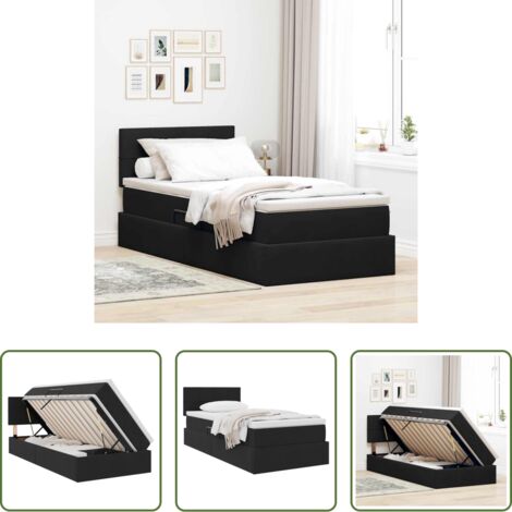 vidaXL Sollevamento idraulico -  Letto con Contenitore con materasso Nero 90 x 190 cm Velluto