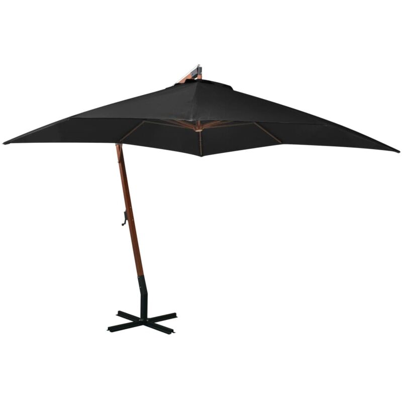 

vidaXL Sombrilla colgante con palo madera maciza de abeto negro 3x3 m - Negro