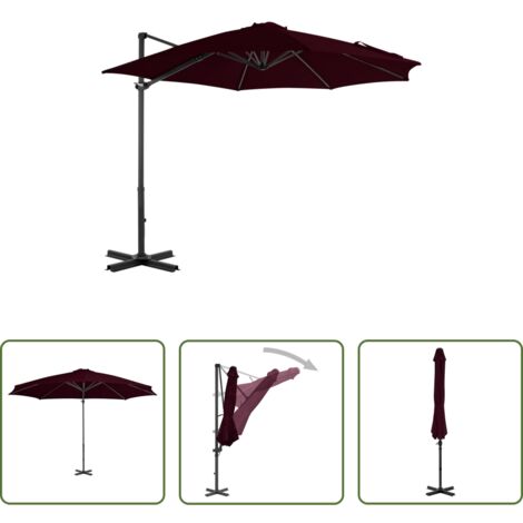 vidaXL Sombrilla con aluminio -  Sombrilla de jardín voladiza con palo de aluminio rojo 300 cm