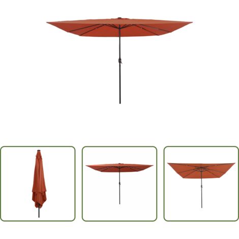 vidaXL Sombrilla con luces LED -  Sombrilla de jardín Terracota 295 x 295 x 245 cm