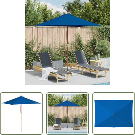 vidaXL Sombrilla con palo de madera -  Sombrilla de jardín con palo de madera azul 150x200 cm