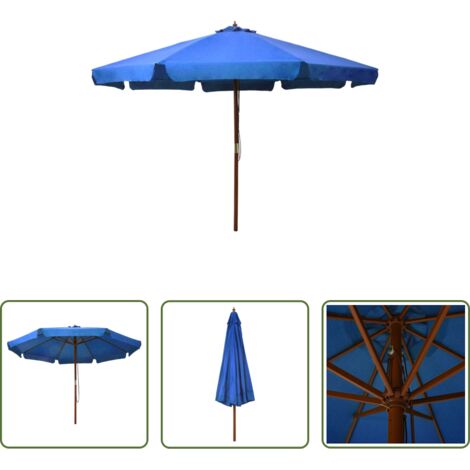 vidaXL Sombrilla con palo de madera -  Sombrilla de jardín con palo de madera azul celeste 330 cm