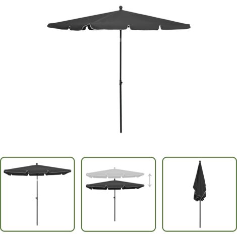 vidaXL Sombrilla con palo -  Sombrilla de jardín con palo gris antracita 210x140 cm