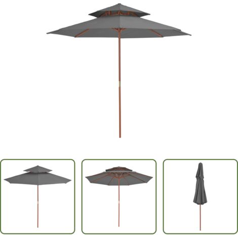 vidaXL Sombrilla con protección UV -  Sombrilla de dos niveles con palo de madera antracita 270 cm
