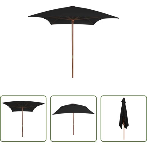 vidaXL Sombrilla con protección UV -  Sombrilla de jardín con palo de madera negro 200x300 cm
