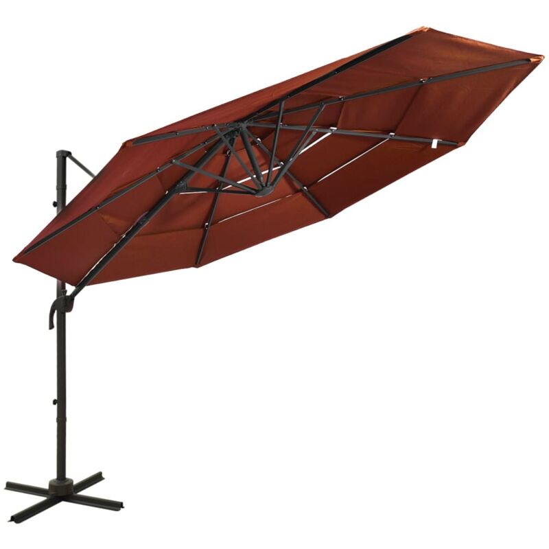 

vidaXL Sombrilla de 4 niveles con poste de aluminio terracota 3x3 m - Marrón