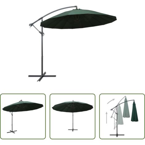 vidaXL Sombrilla de jardín -  Sombrilla colgante con palo de aluminio verde 3 m