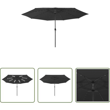 vidaXL Sombrilla de jardín -  Sombrilla de jardín con luces LED negro 400 cm