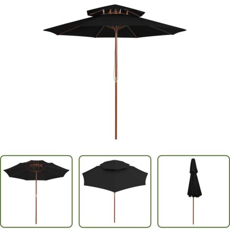 vidaXL Sombrilla de madera -  Sombrilla de dos niveles palo de madera negra 270 cm