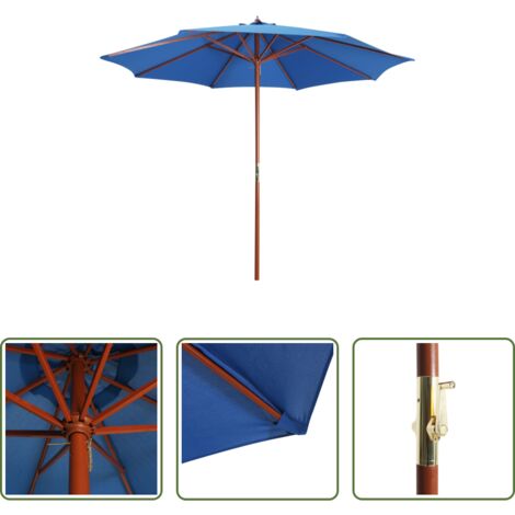 vidaXL Sombrilla de madera -  Sombrilla de jardín con palo de madera azul 300x258 cm