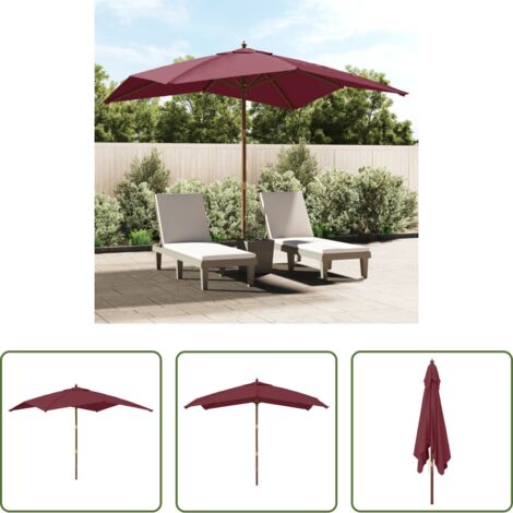 vidaXL Sombrilla de madera -  Sombrilla de jardín poste de madera rojo burdeos 300x300x273 cm