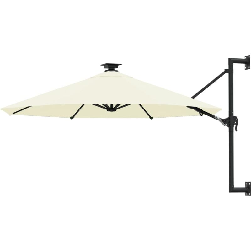 

vidaXL Sombrilla de pared con LEDs y poste de metal 300 cm arena - Crema