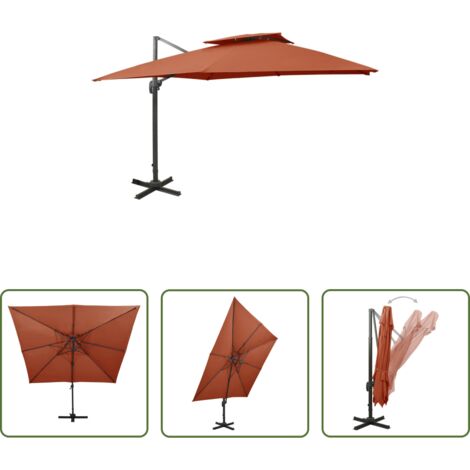 vidaXL Sombrilla terracota -  Sombrilla jardín voladiza cubierta doble terracota 300x300 cm