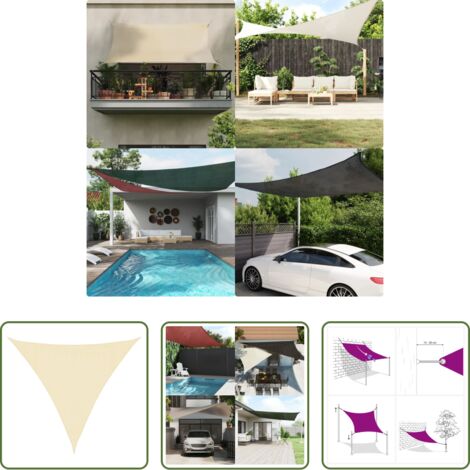 vidaXL Sombrilla triangular -  Toldo de vela crema HDPE 160 g/m² 3x3x3 m
