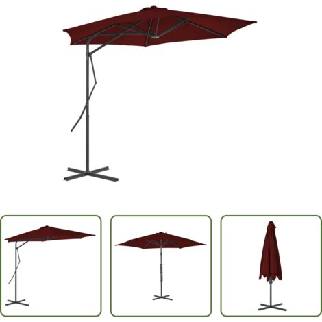vidaXL Sombrilla UV -  Sombrilla de jardín con palo de acero rojo burdeos 300x230 cm