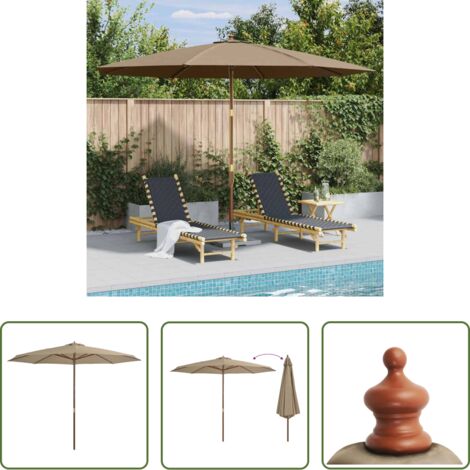 vidaXL Sombrilla UV -  Sombrilla de jardín con palo de madera 350 cm gris topo