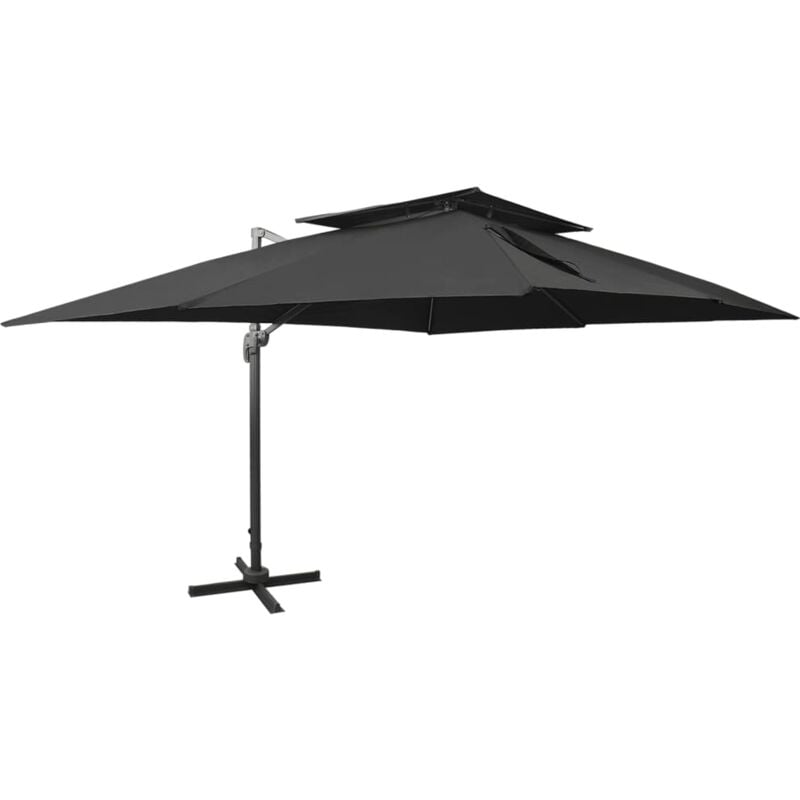

vidaXL Sombrilla voladiza con cubierta doble negro 400x300 cm - Negro
