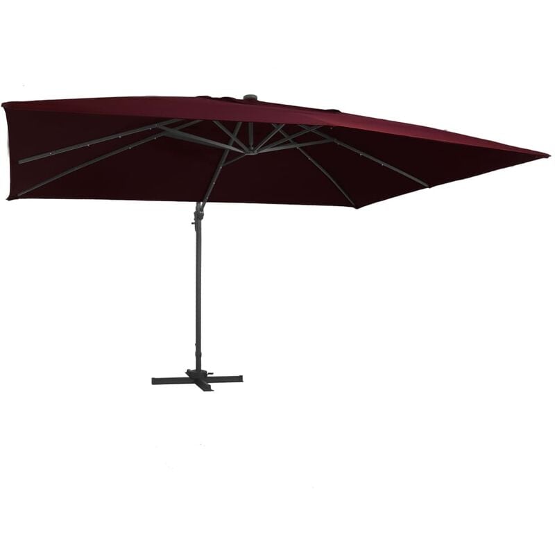 

vidaXL Sombrilla voladiza con luces LED rojo burdeos 400x300 cm - Rojo