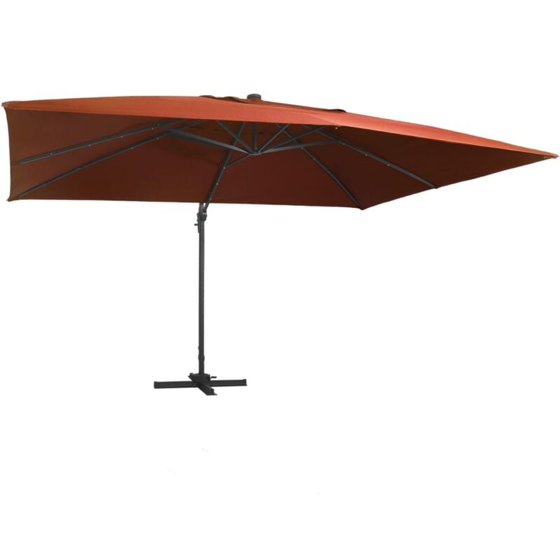 

vidaXL Sombrilla voladiza con luces LED terracota 400x300 cm - Rojo