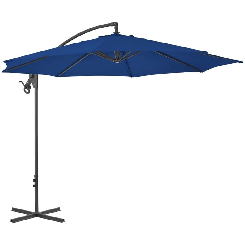 

vidaXL Sombrilla voladiza con poste de acero azul celeste 300 cm - Azul