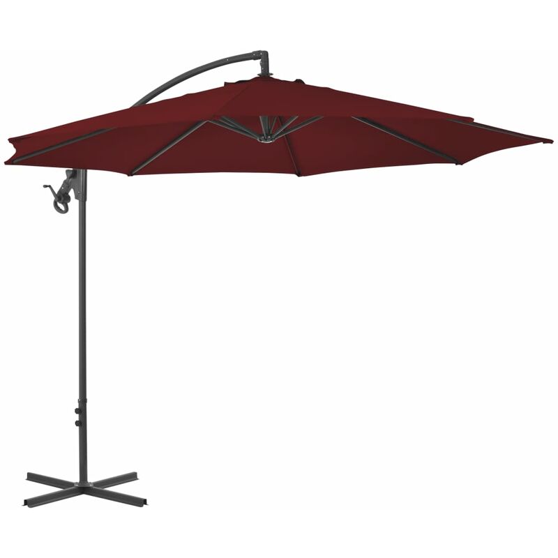 

vidaXL Sombrilla voladiza con poste de acero rojo burdeos 300 cm - Rojo