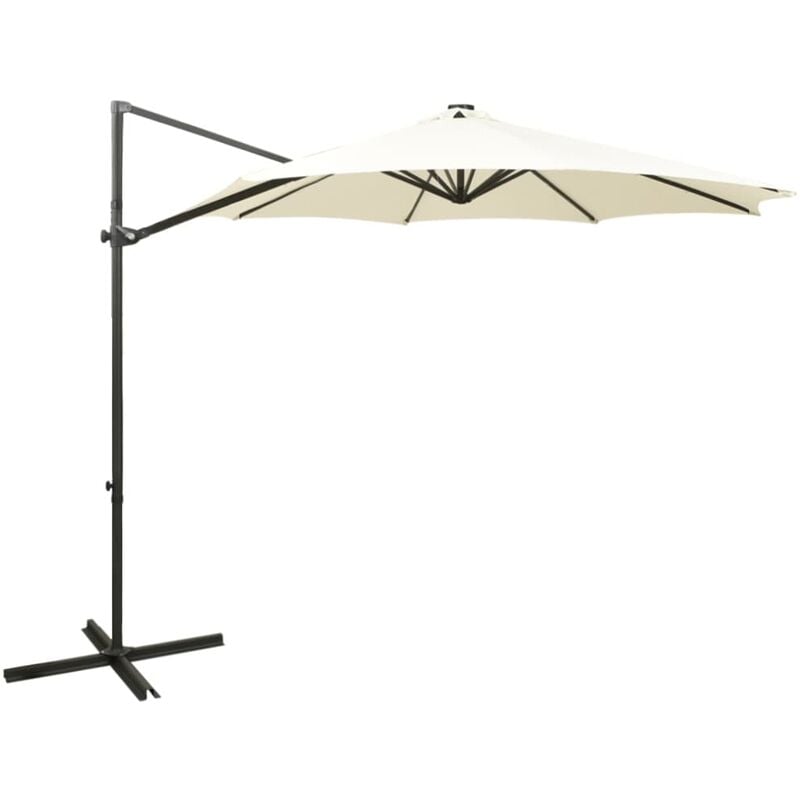 

vidaXL Sombrilla voladiza con poste y luces LED 300 cm arena - Marrón