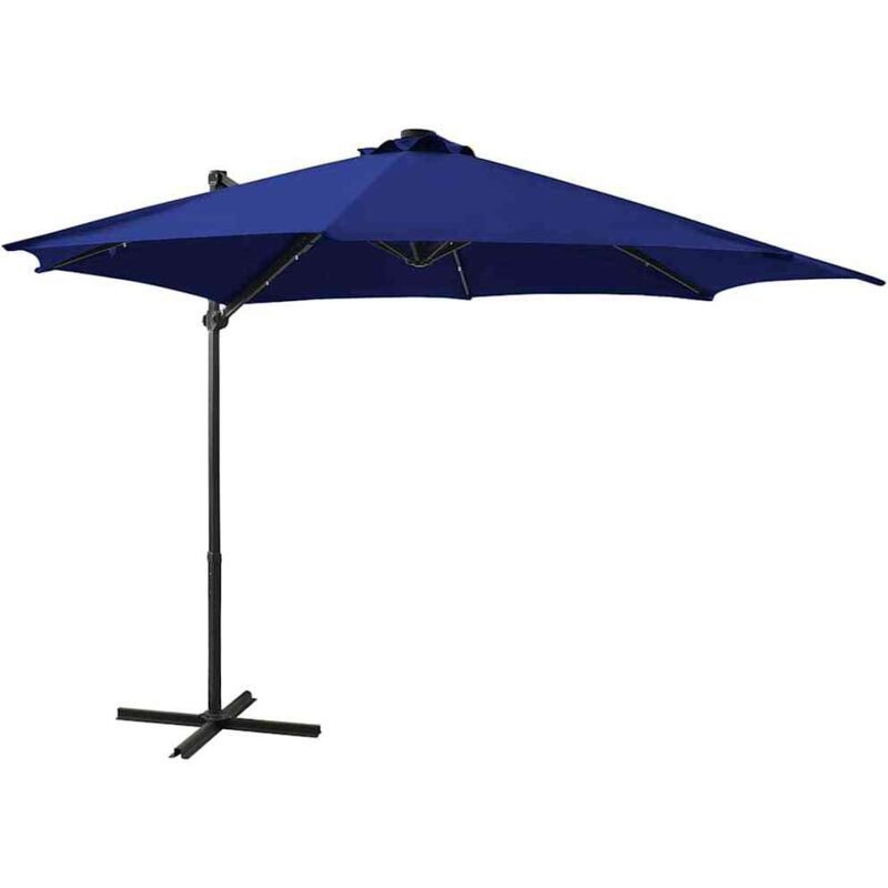 

vidaXL Sombrilla voladiza con poste y luces LED azul celeste 300 cm - Azul