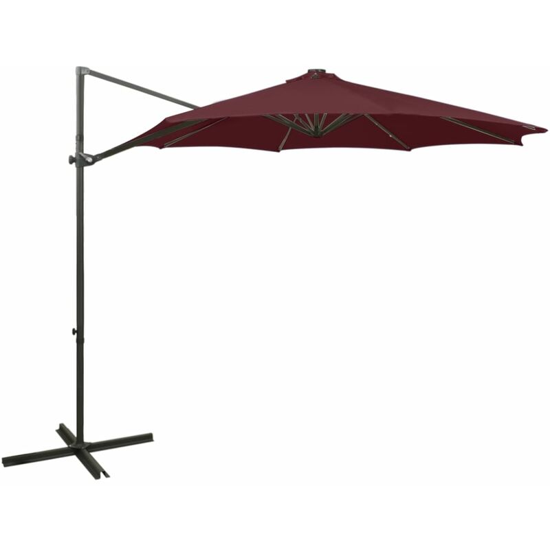 

vidaXL Sombrilla voladiza con poste y luces LED burdeos 300 cm - Rojo