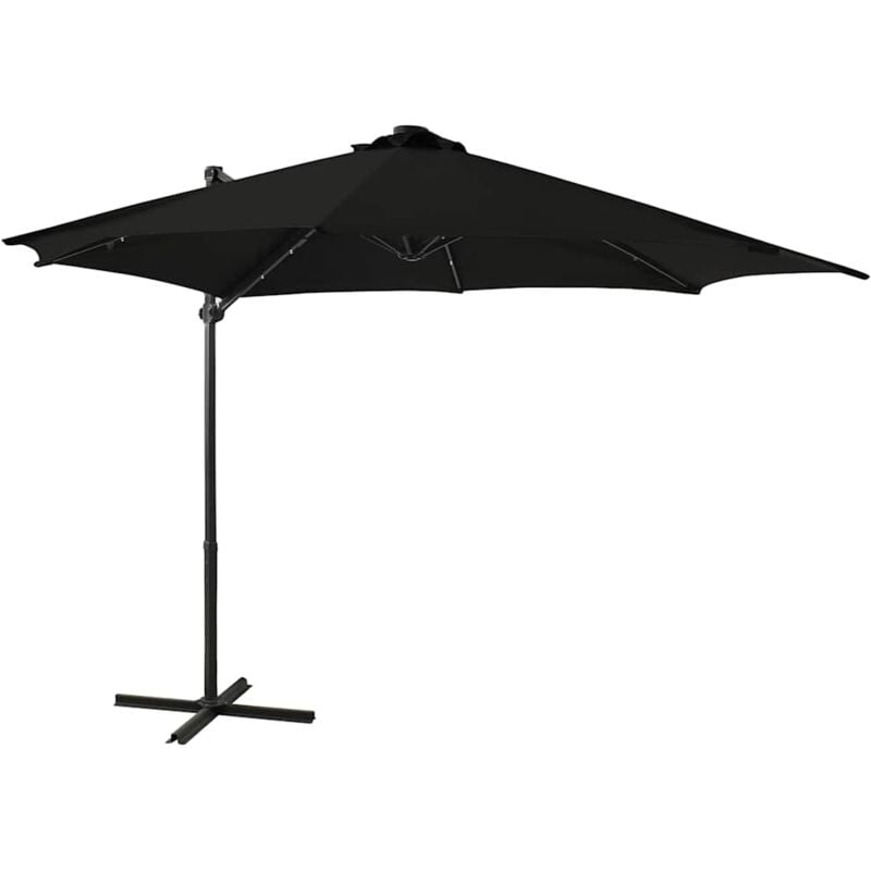 

vidaXL Sombrilla voladiza con poste y luces LED negro 300 cm - Negro