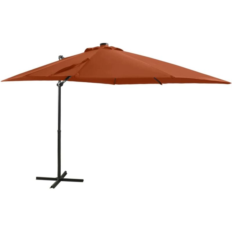

Vidaxl - Sombrilla voladiza con poste y luces LED terracota 250 cm - Marrón