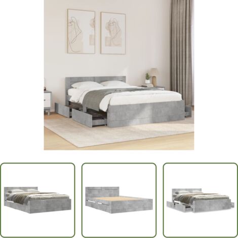 vidaXL Somier de láminas -  Cama con cabecero madera de ingeniería gris hormigón 120x190 cm