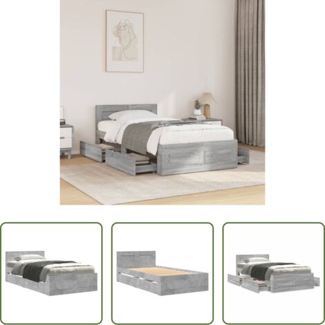 vidaXL Somier de láminas - Cama con cabecero madera de ingeniería gris hormigón 75x190 cm