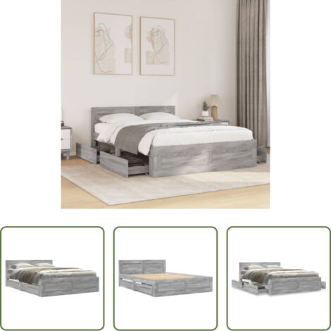 vidaXL Somier de láminas -  Cama con cabecero madera de ingeniería gris Sonoma 120x190 cm