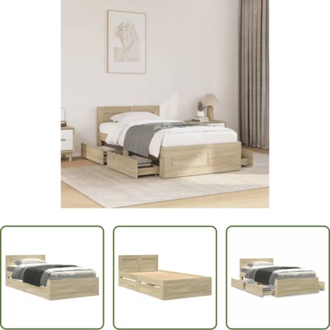 vidaXL Somier de láminas - Cama con cabecero madera de ingeniería roble Sonoma 75x190 cm
