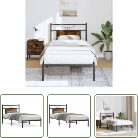 vidaXL Somier de láminas - Estructura cama sin colchón madera roble ahumado 75x190 cm