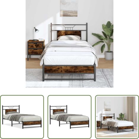 vidaXL Somier de láminas - Estructura cama sin colchón madera roble ahumado 75x190 cm