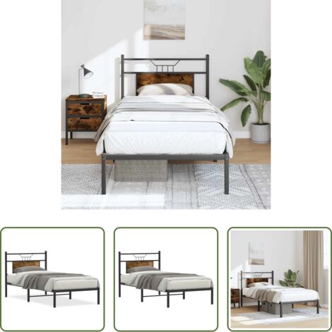 vidaXL Somier de láminas -  Estructura cama sin colchón madera roble ahumado 80x200 cm