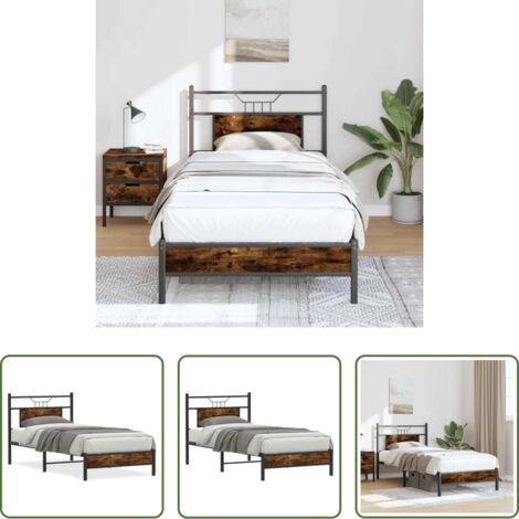 vidaXL Somier de láminas -  Estructura cama sin colchón madera roble ahumado 80x200 cm