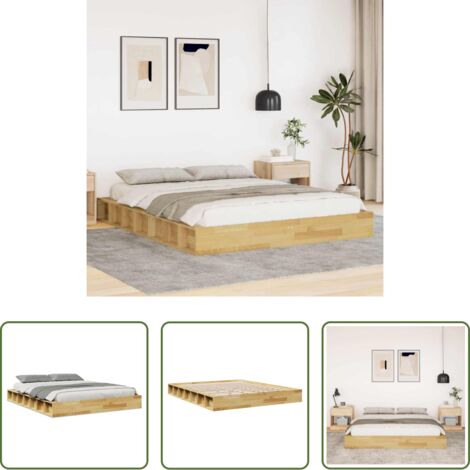 vidaXL Somier de láminas -  Estructura de cama sin colchón 150x200 cm madera maciza roble