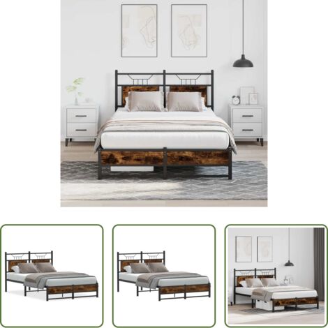 vidaXL Somier de láminas -  Estructura de cama sin colchón madera roble ahumado 120x190 cm